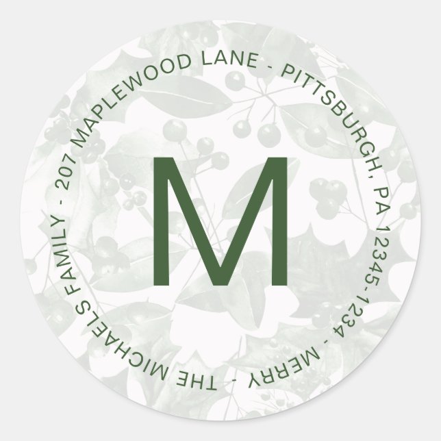 Sticker Rond Monogramme avec l'adresse du Motif botanique de va (Devant)