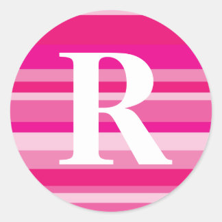 Sticker Rond Monogramme avec un Arrière - plan rayé coloré - R