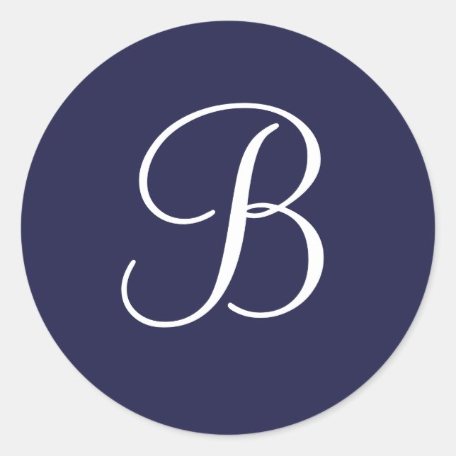Sticker Rond Monogramme B en blanc sur bleu marine, (Devant)