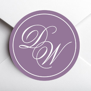 Sticker Rond Monogramme Blanc Calligraphie 2 Initiales Violet P
