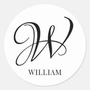 Sticker Rond Monogramme blanc élégant et personnalisé initial