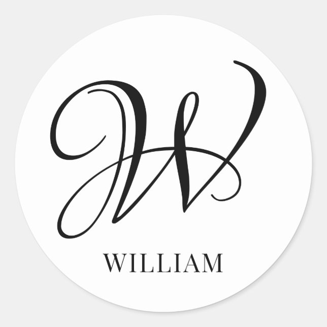 Sticker Rond Monogramme blanc élégant et personnalisé initial (Devant)