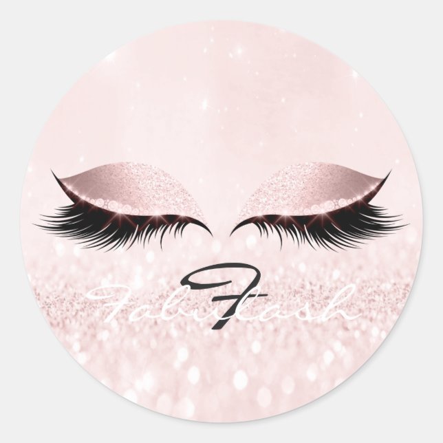 Sticker Rond Monogramme blanc Nom Parties scintillant Rose Yeux (Devant)