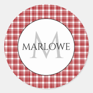 Sticker Rond Monogramme blanc rouge des chèques déposés