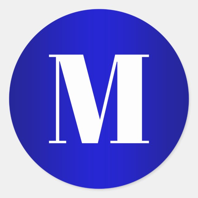Sticker Rond Monogramme blanc sur Royal Blue Ombre (Devant)