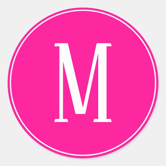 Sticker Rond Monogramme blanc sur sticleur rond rose chaud (Devant)