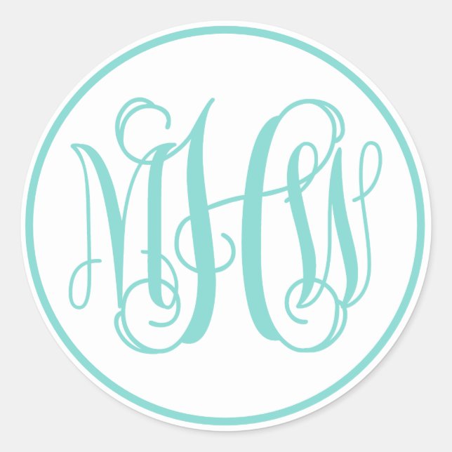 Sticker Rond Monogramme blanc Turq Aqua Vine, do-it-yourself BG (Devant)
