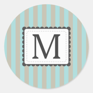 Sticker Rond Monogramme bleu-clair et beige de coutume de
