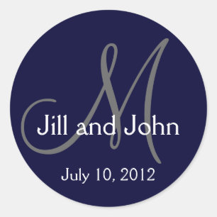 Sticker Rond Monogramme bleu marine Mariage mariée Groom Date S