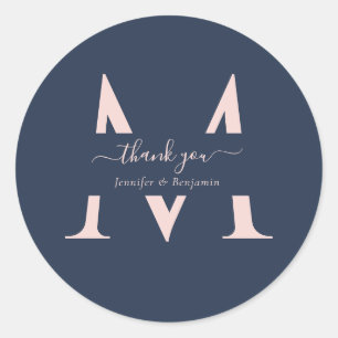 Sticker Rond Monogramme bleu marine Noir Favoriser le Merci