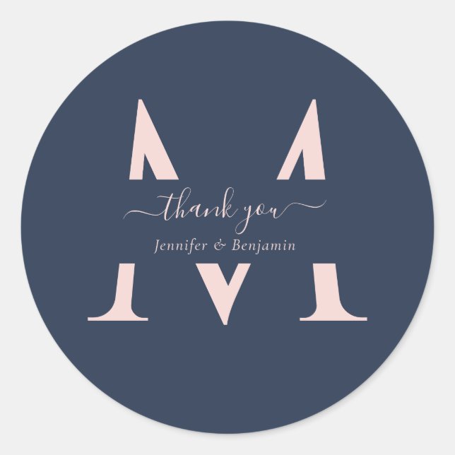 Sticker Rond Monogramme bleu marine Noir Favoriser le Merci (Devant)
