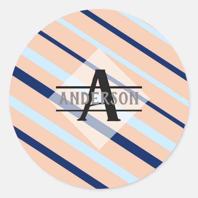 Sticker Rond Monogramme bleu marine rose (Devant)
