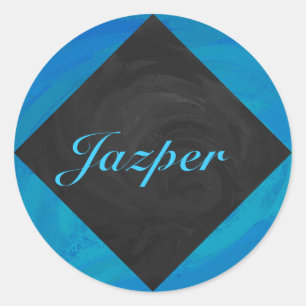 Sticker Rond Monogramme bleu océan et noir