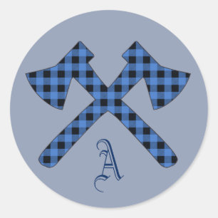 Sticker Rond Monogramme bleu plaqué deux axes