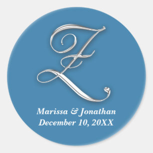 Sticker Rond Monogramme bleu Z initial nom personnalisé faveur