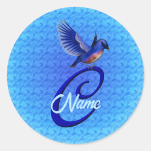 Sticker Rond Monogramme Bluebird Initiale C Élégant Personnalis