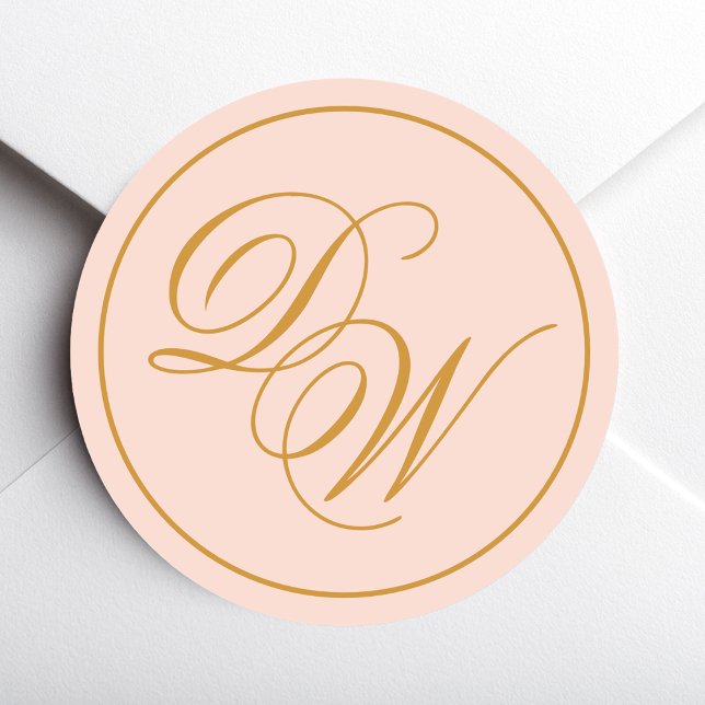 Sticker Rond Monogramme Blush Pink 2 Initiales Calligraphie dor (Créateur téléchargé)