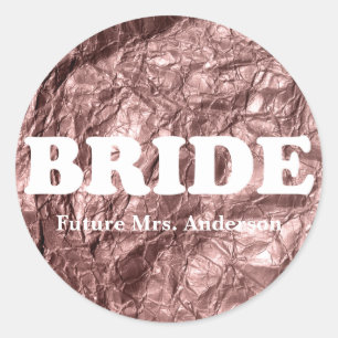 Sticker Rond Monogramme Bride Rose papier or texture métallique