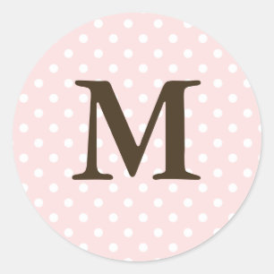 Sticker Rond Monogramme Brown M Sur Polka Dot Favoriser les Éti