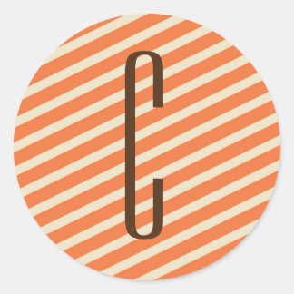 Sticker Rond Monogramme Brown sur bandes diagonales orange rétr