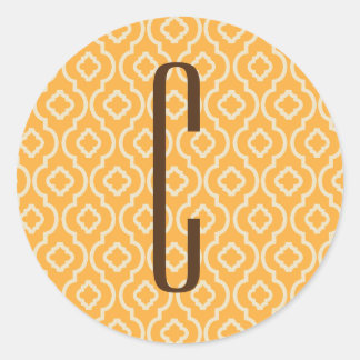 Sticker Rond Monogramme Brown sur Motif Orange rétro