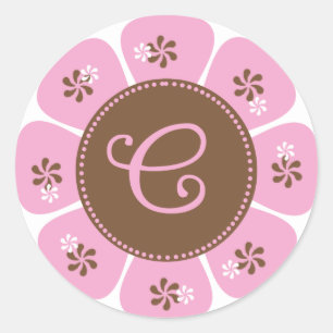 Sticker Rond Monogramme C Brown et rose