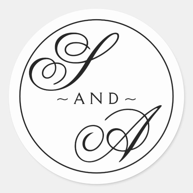 Sticker Rond Monogramme Calligraphie noir et blanc Mariage (Devant)