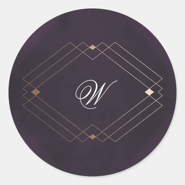 Sticker Rond Monogramme calligraphié violet déco or classique (Devant)