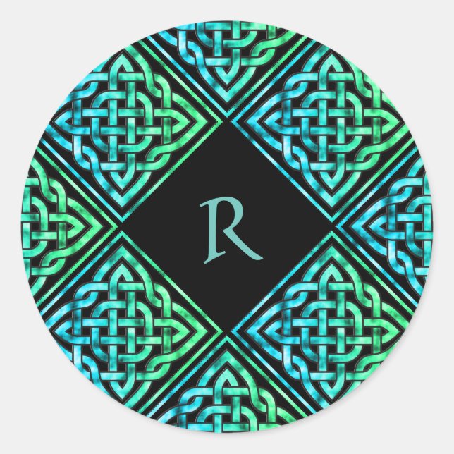 Sticker Rond Monogramme Celtic noeud bleu vert (Devant)