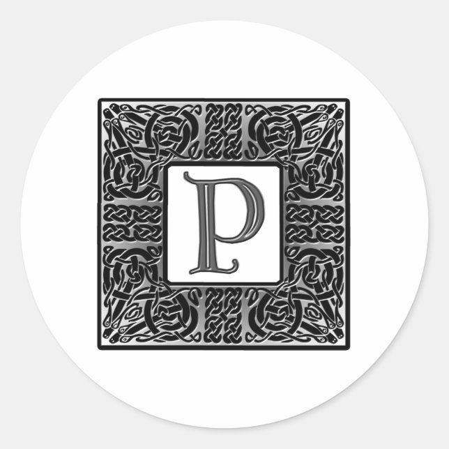 Sticker Rond Monogramme Celtique "P" argenté (Devant)