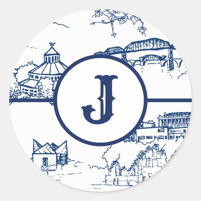 Sticker Rond Monogramme Chattanooga Toile Bleue (Devant)