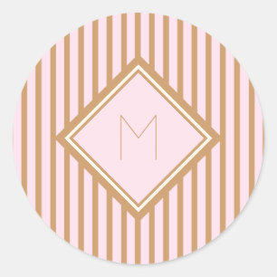 Sticker Rond Monogramme Chic et Glam Pink et Gold Stripes