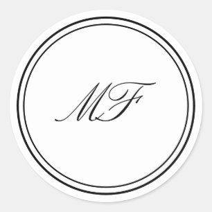 Sticker Rond Monogramme classique encadré officiel Mariage noir