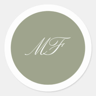 Sticker Rond Monogramme classique encadré officiel Mariage vert