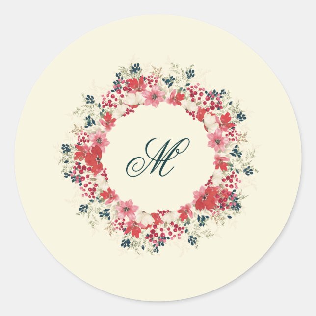 Sticker Rond monogramme classique famille botanique de noël (Devant)