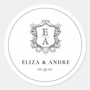 Sticker Rond Monogramme classique noir et blanc