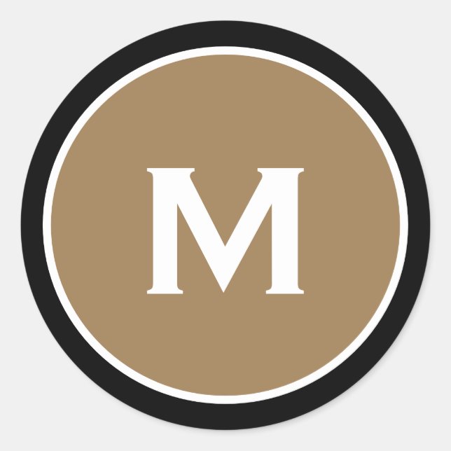 Sticker Rond Monogramme Classique Noir Or Minimal (Devant)