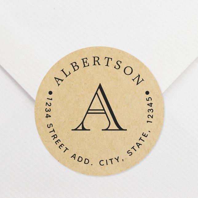 Sticker Rond Monogramme classique Nom de famille Adresse de ret (Créateur téléchargé)