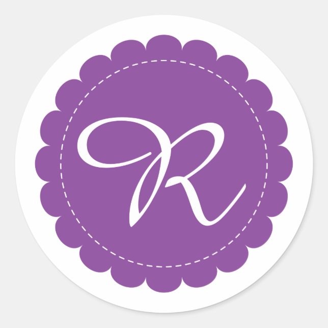 Sticker Rond Monogramme cursif circulaire violet clair (Devant)