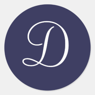 Sticker Rond Monogramme D, blanc sur bleu marine,