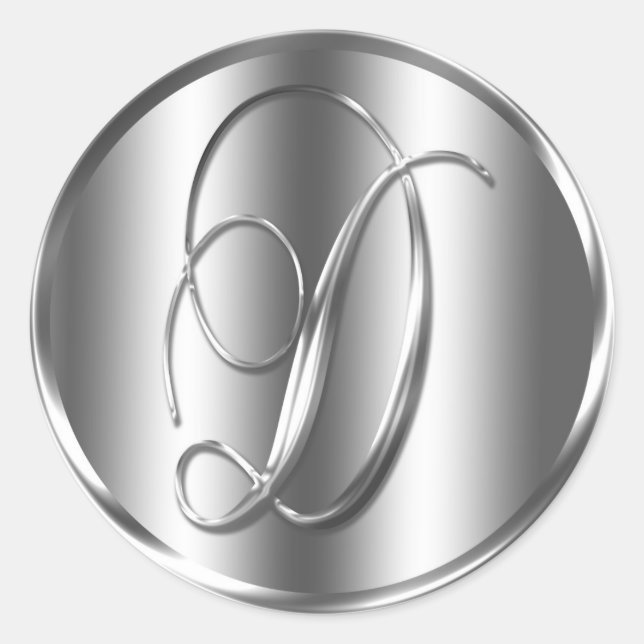 Sticker Rond Monogramme D Faire-part de mariage couleur argent (Devant)