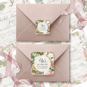 Sticker Rond Monogramme d'adresse de retour floral rose rose vi