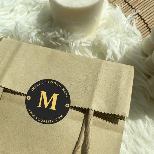 Sticker Rond Monogramme d'affaires personnalisé Noir