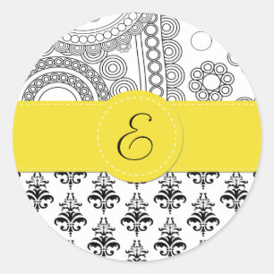 Sticker Rond Monogramme - Damas, ornements, frissons - Blanc no
