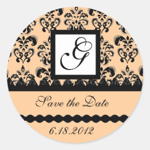 Sticker Rond MONOGRAMME DAMASK, rose