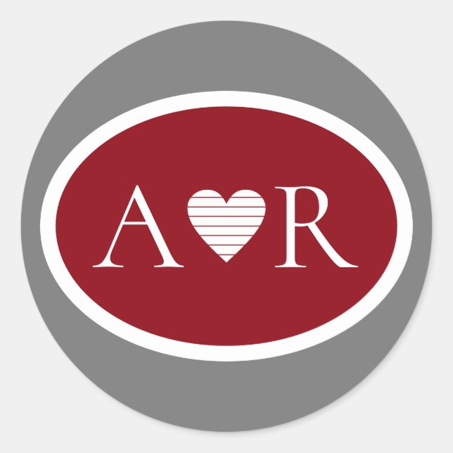 Sticker Rond monogramme d'amour de l'mariage rouge de Bourgogne (Devant)