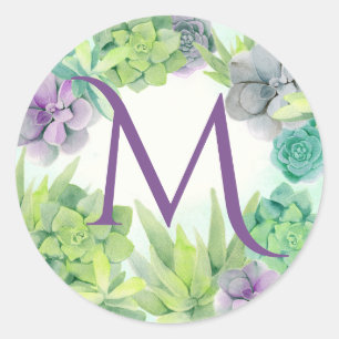 Sticker Rond Monogramme d'aquarelle Succulente