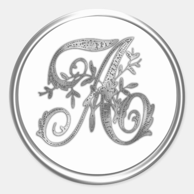 Sticker Rond Monogramme d'argent initial sur n'importe quel sce (Devant)