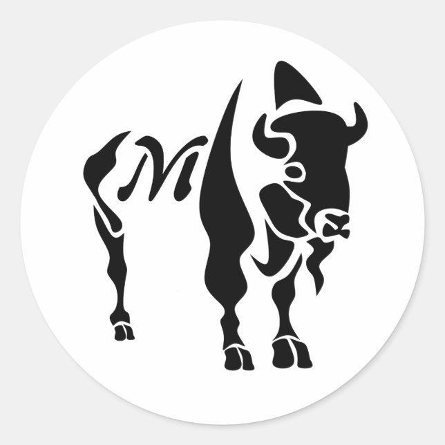 Sticker Rond Monogramme de buffle noir Silhouette (Devant)