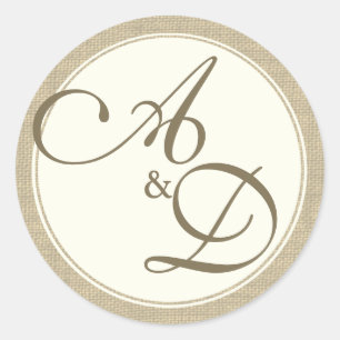 Sticker Rond Monogramme de burlap et d'ivoire
